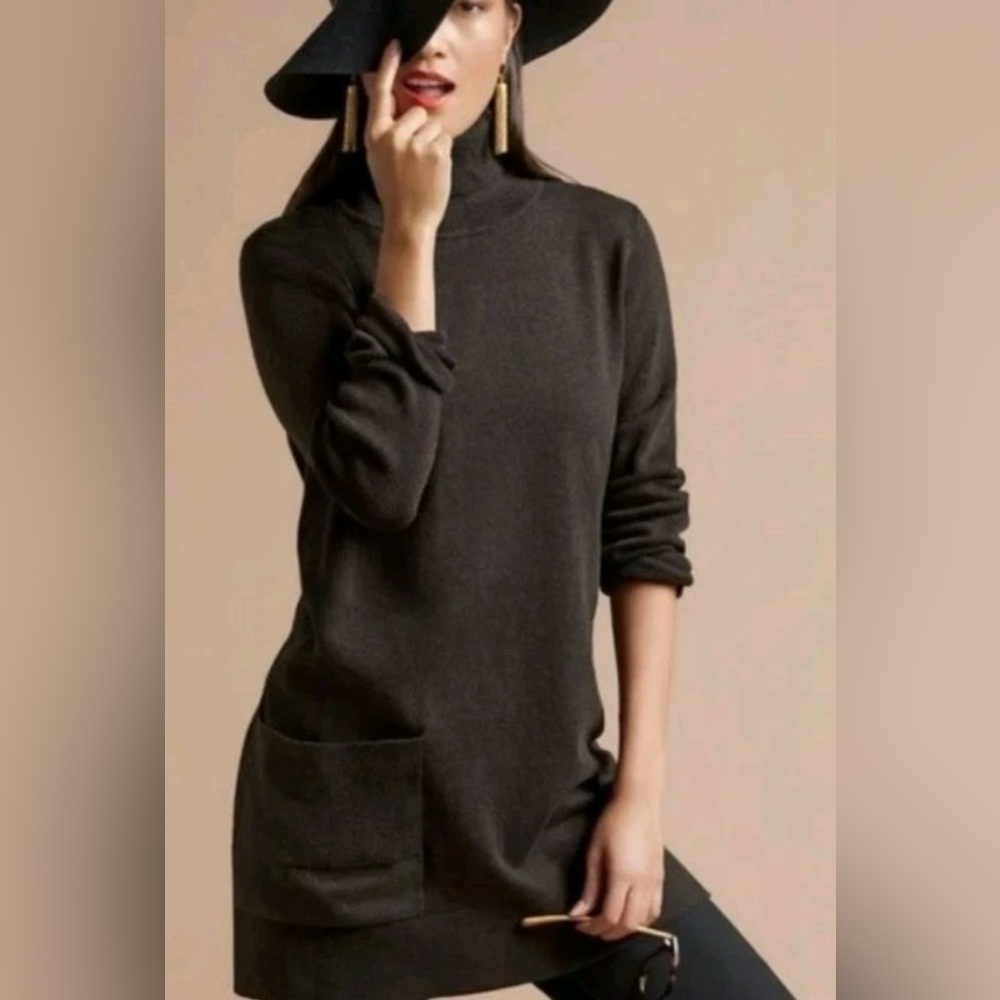 Cabi Fireside Turtleneck Sweater Dress Tunic Pullover Pocket Brown Women's Large